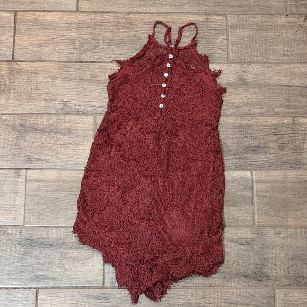 Free People Wine Red Lace Mini Dress - Picture 3 of 4
